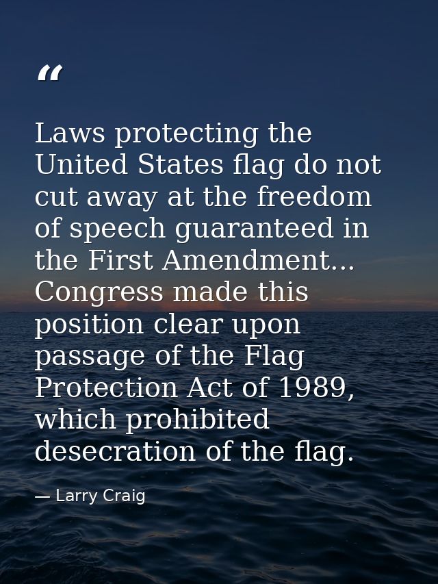 Laws protecting the United States flag do not cut away at the freedom of speech guaranteed in the First Amendment... Con — Larry Craig