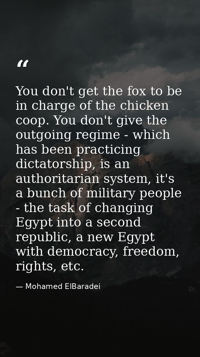 You don't get the fox to be in charge of the chicken coop. You don't give the outgoing regime - which has been practicin — Mohamed ElBaradei