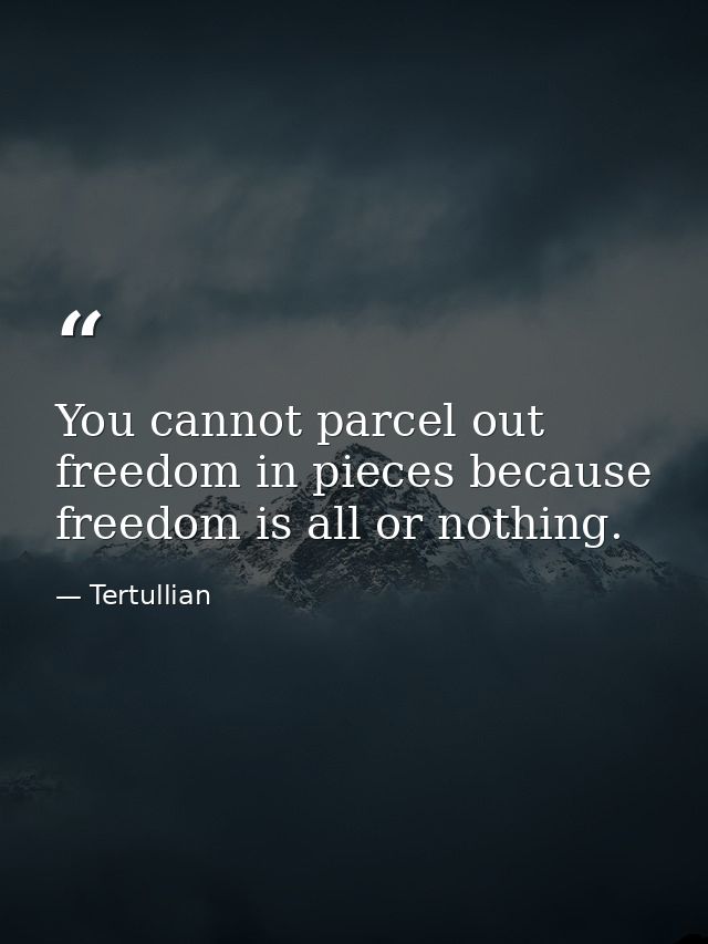 You cannot parcel out freedom in pieces because freedom is all or nothing. — Tertullian