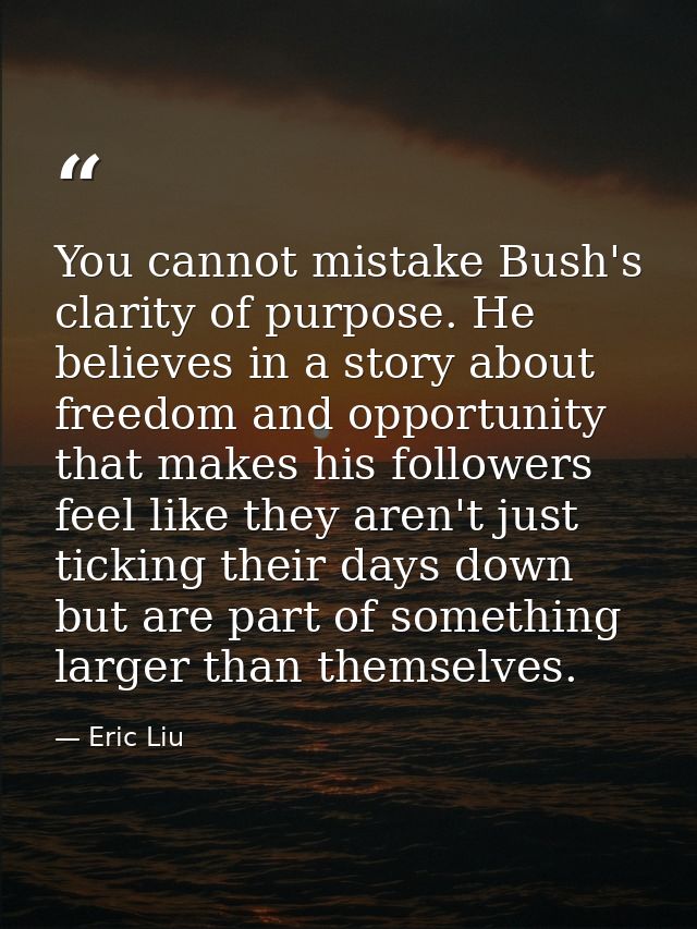 You cannot mistake Bush's clarity of purpose. He believes in a story about freedom and opportunity that makes his follow — Eric Liu