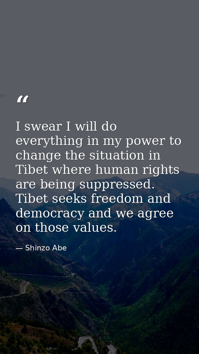 I swear I will do everything in my power to change the situation in Tibet where human rights are being suppressed. Tibet — Shinzo Abe