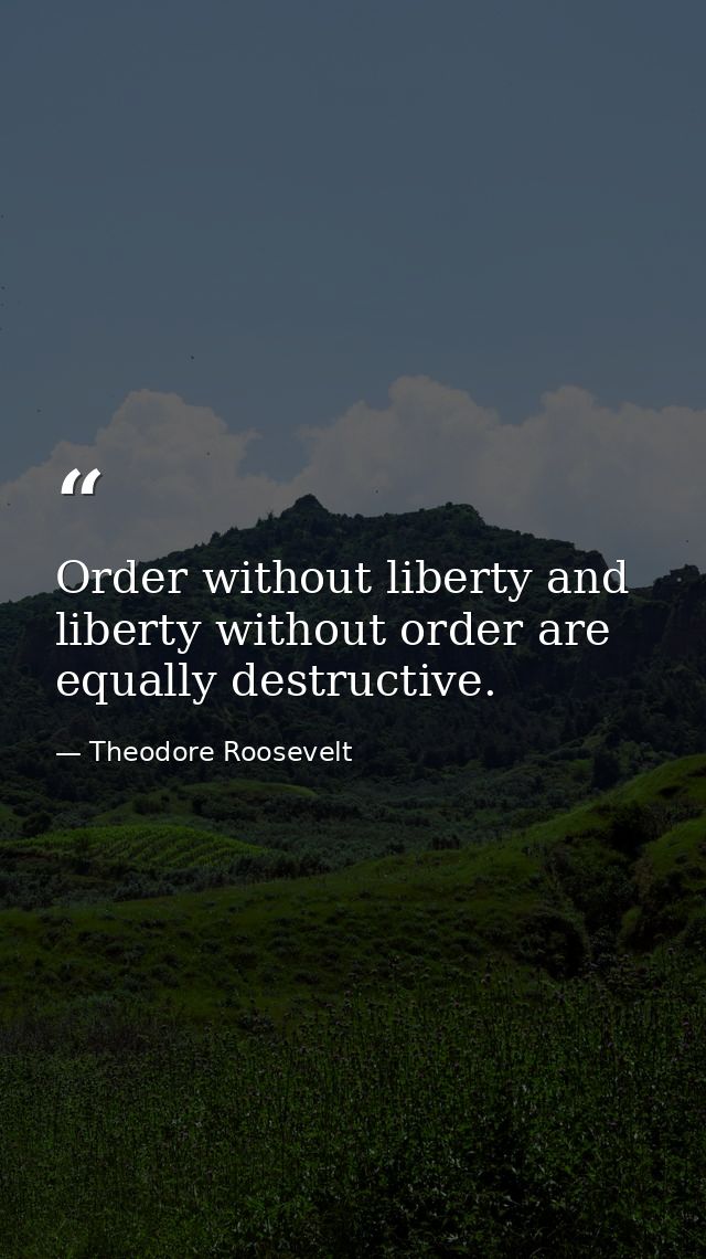 Order without liberty and liberty without order are equally destructive. — Theodore Roosevelt
