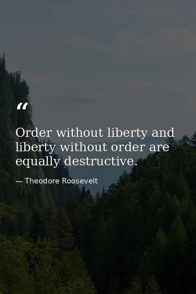 Order without liberty and liberty without order are equally destructive. — Theodore Roosevelt
