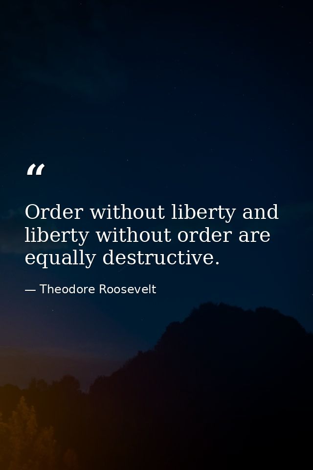 Order without liberty and liberty without order are equally destructive. — Theodore Roosevelt