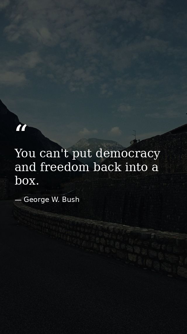 You can't put democracy and freedom back into a box. — George W. Bush