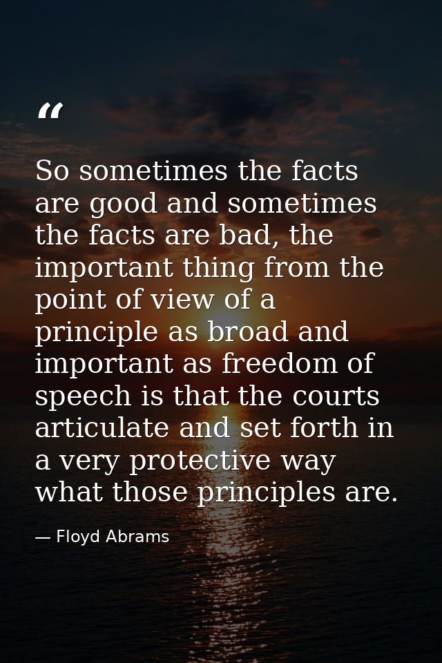 So sometimes the facts are good and sometimes the facts are bad, the important thing from the point of view of a princip — Floyd Abrams