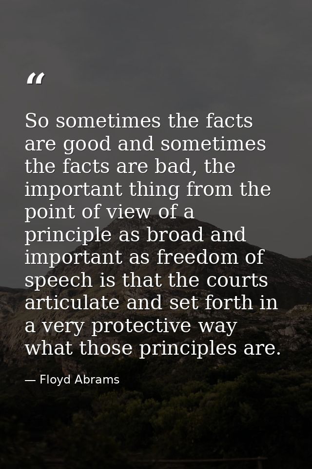 So sometimes the facts are good and sometimes the facts are bad, the important thing from the point of view of a princip — Floyd Abrams
