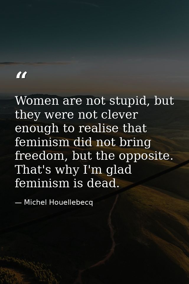 Women are not stupid, but they were not clever enough to realise that feminism did not bring freedom, but the opposite.  — Michel Houellebecq