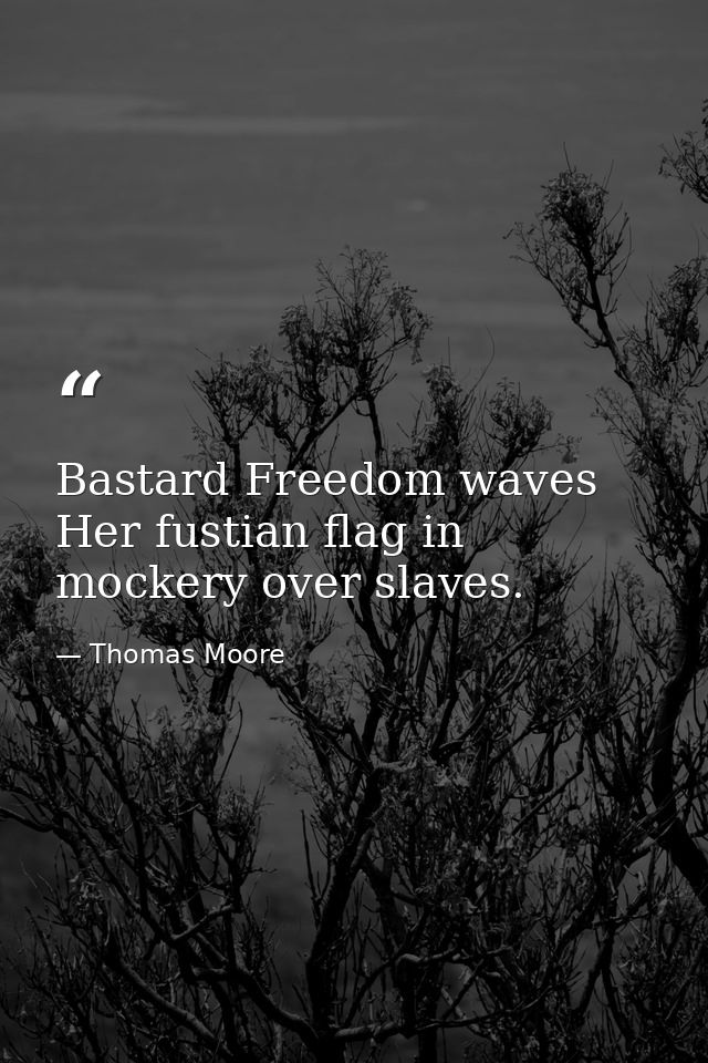 Bastard Freedom waves Her fustian flag in mockery over slaves. — Thomas Moore