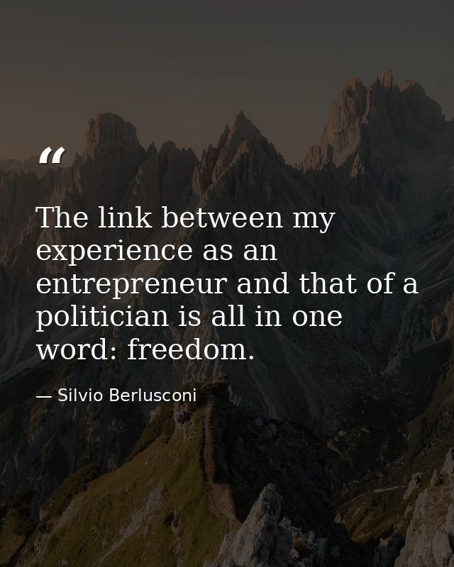 The link between my experience as an entrepreneur and that of a politician is all in one word: freedom. — Silvio Berlusconi