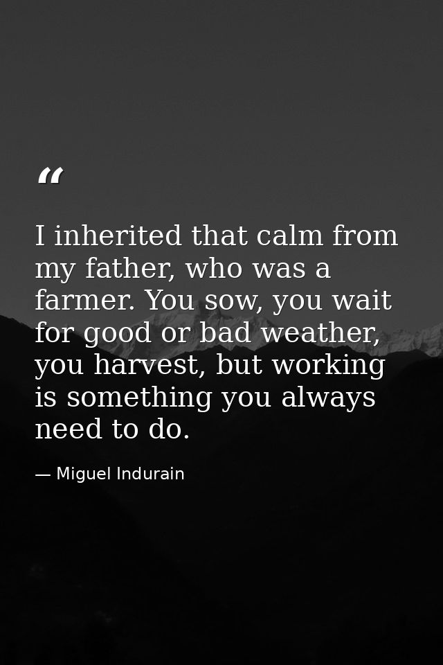 I inherited that calm from my father, who was a farmer. You sow, you wait for good or bad weather, you harvest, but work — Miguel Indurain