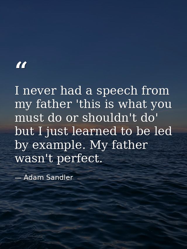 I never had a speech from my father 'this is what you must do or shouldn't do' but I just learned to be led by example.  — Adam Sandler