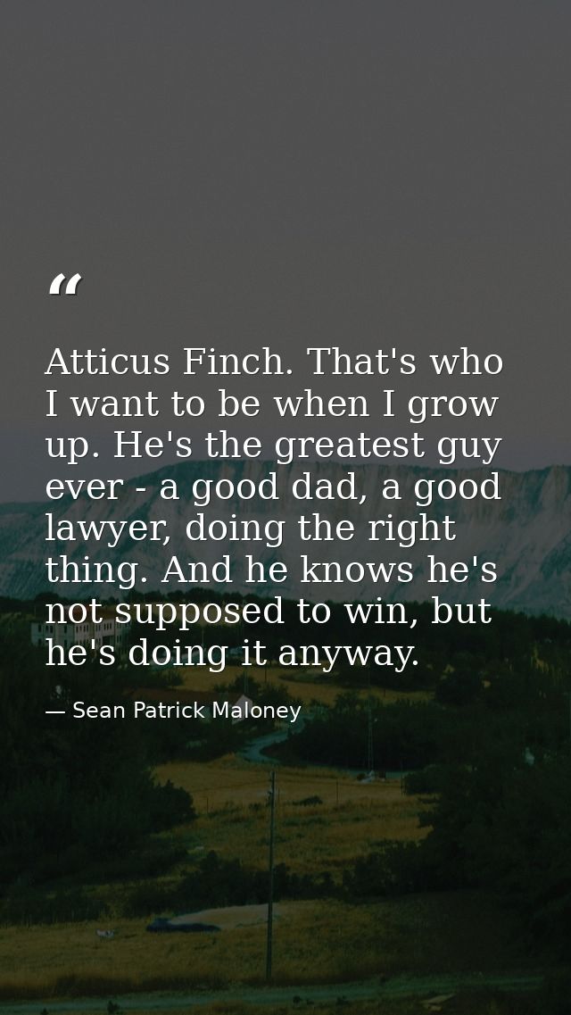 Atticus Finch. That's who I want to be when I grow up. He's the greatest guy ever - a good dad, a good lawyer, doing the — Sean Patrick Maloney