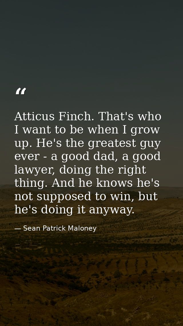 Atticus Finch. That's who I want to be when I grow up. He's the greatest guy ever - a good dad, a good lawyer, doing the — Sean Patrick Maloney