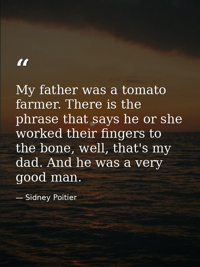 My father was a tomato farmer. There is the phrase that says he or she worked their fingers to the bone, well, that's my — Sidney Poitier