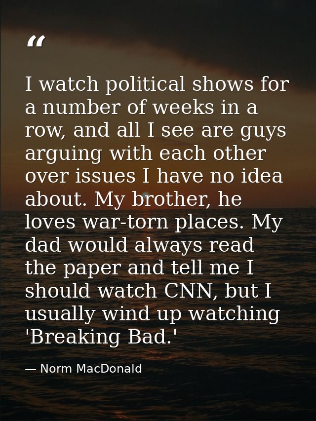 I watch political shows for a number of weeks in a row, and all I see are guys arguing with each other over issues I hav — Norm MacDonald