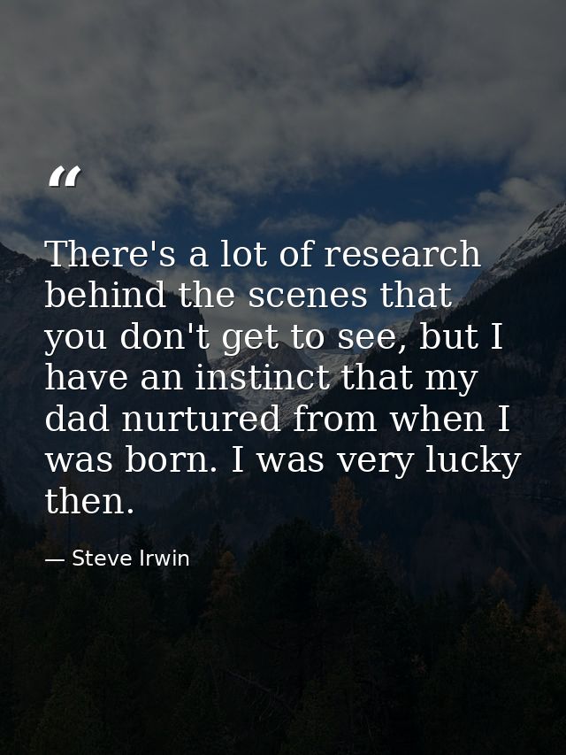 There's a lot of research behind the scenes that you don't get to see, but I have an instinct that my dad nurtured from  — Steve Irwin