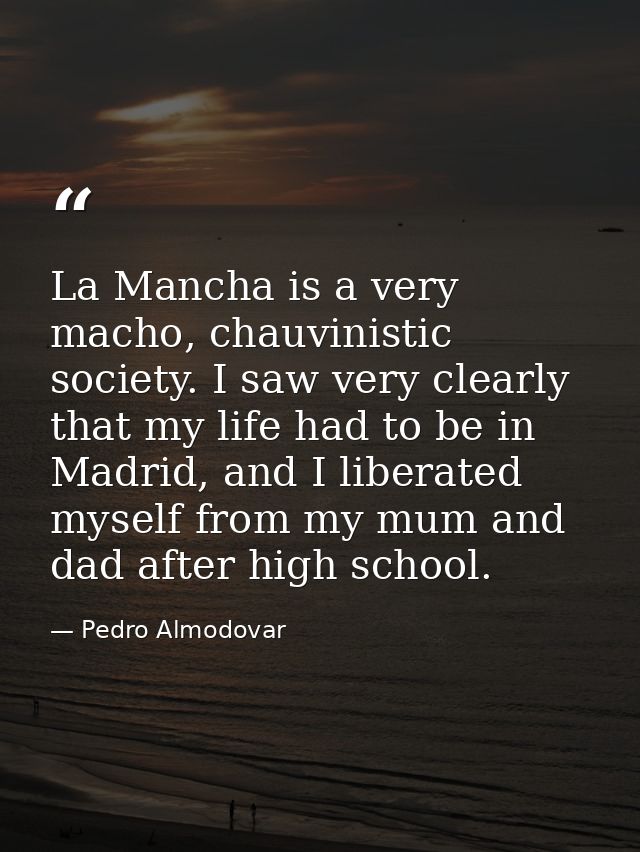 La Mancha is a very macho, chauvinistic society. I saw very clearly that my life had to be in Madrid, and I liberated my — Pedro Almodovar