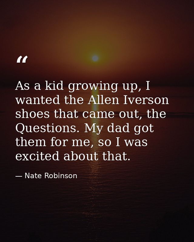 As a kid growing up, I wanted the Allen Iverson shoes that came out, the Questions. My dad got them for me, so I was exc — Nate Robinson