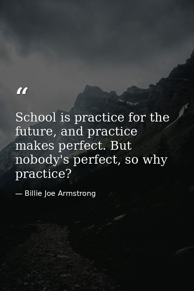 School is practice for the future, and practice makes perfect. But nobody's perfect, so why practice? — Billie Joe Armstrong
