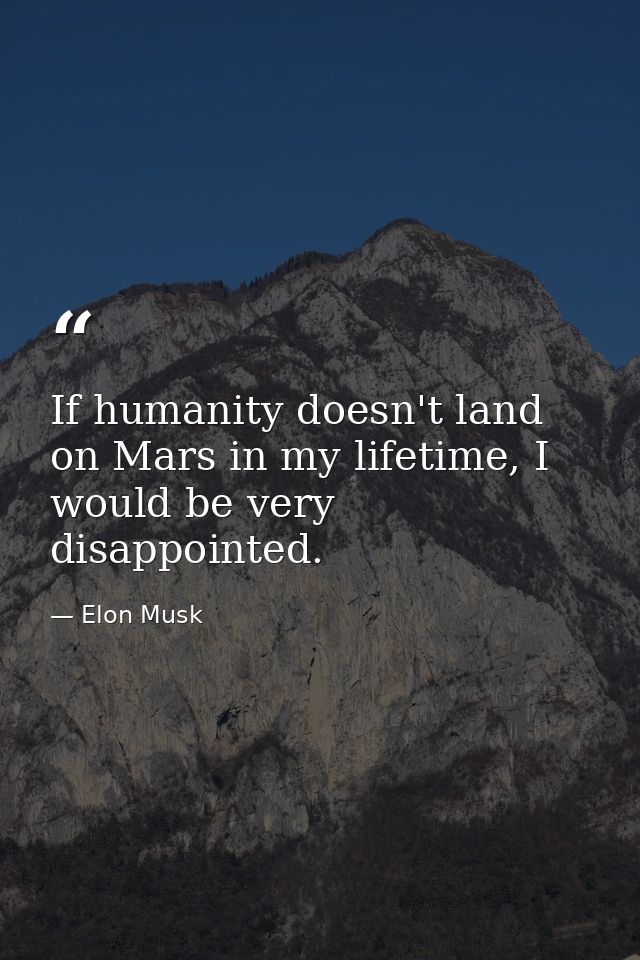 If humanity doesn't land on Mars in my lifetime, I would be very disappointed. — Elon Musk