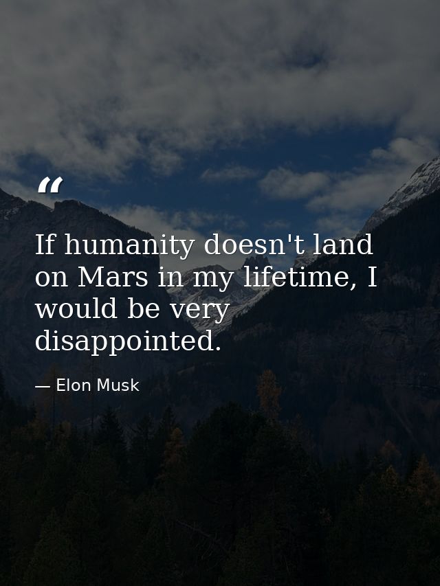 If humanity doesn't land on Mars in my lifetime, I would be very disappointed. — Elon Musk