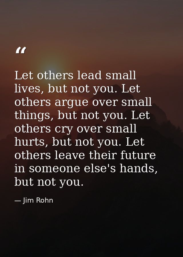 Let others lead small lives, but not you. Let others argue over small things, but not you. Let others cry over small hur — Jim Rohn
