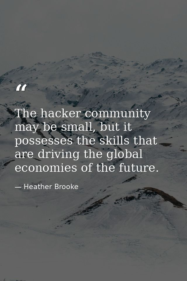 The hacker community may be small, but it possesses the skills that are driving the global economies of the future. — Heather Brooke