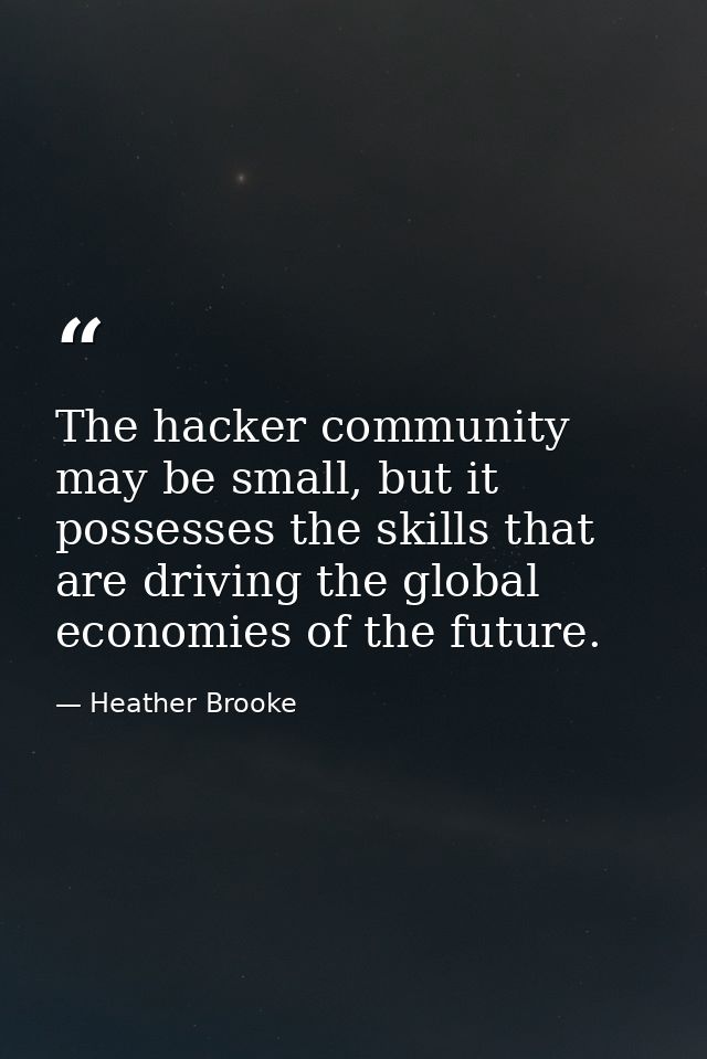 The hacker community may be small, but it possesses the skills that are driving the global economies of the future. — Heather Brooke