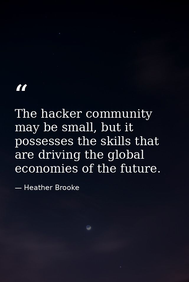 The hacker community may be small, but it possesses the skills that are driving the global economies of the future. — Heather Brooke