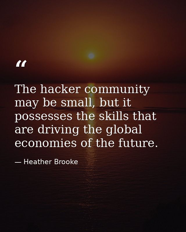 The hacker community may be small, but it possesses the skills that are driving the global economies of the future. — Heather Brooke