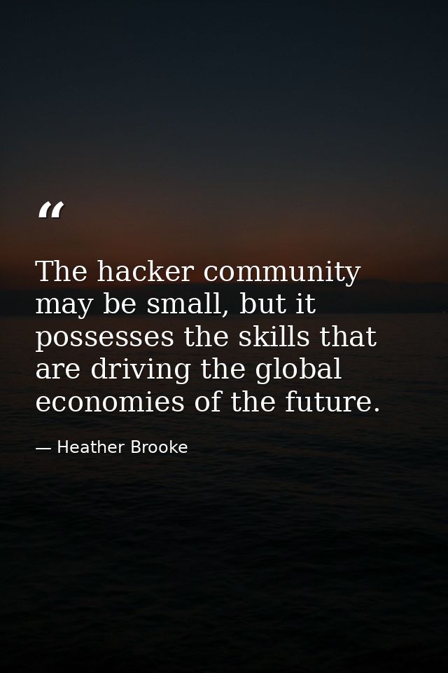 The hacker community may be small, but it possesses the skills that are driving the global economies of the future. — Heather Brooke