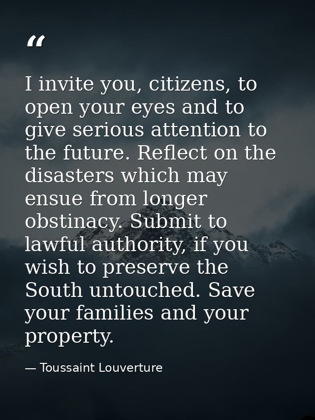 I invite you, citizens, to open your eyes and to give serious attention to the future. Reflect on the disasters which ma — Toussaint Louverture