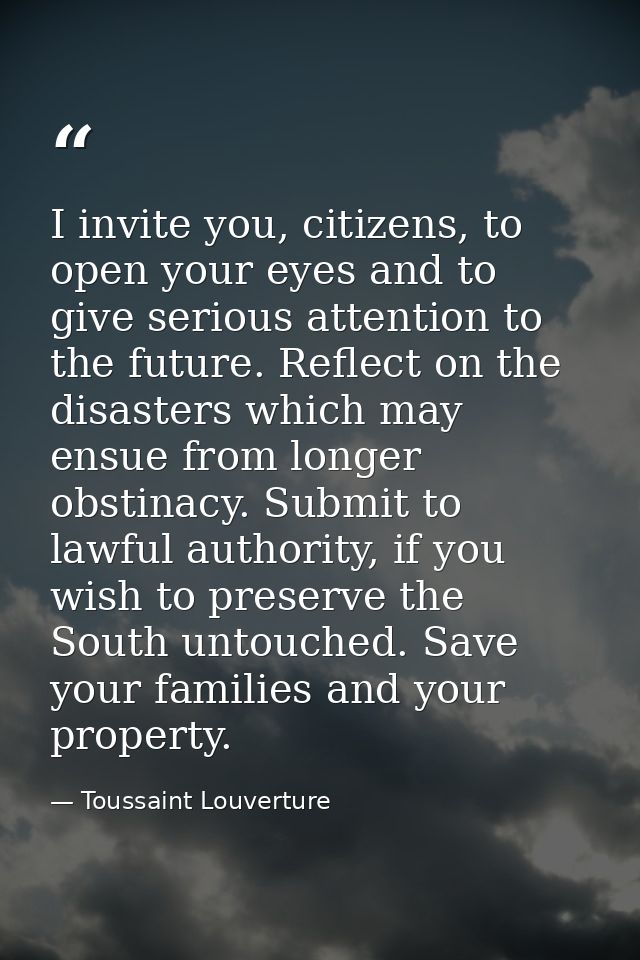 I invite you, citizens, to open your eyes and to give serious attention to the future. Reflect on the disasters which ma — Toussaint Louverture
