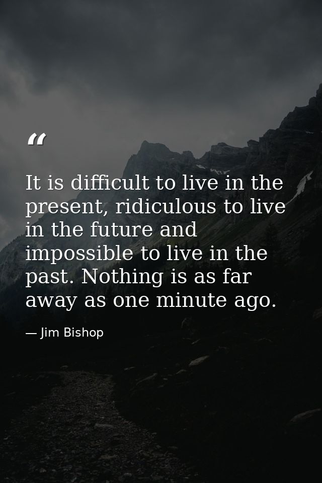 It is difficult to live in the present, ridiculous to live in the future and impossible to live in the past. Nothing is  — Jim Bishop