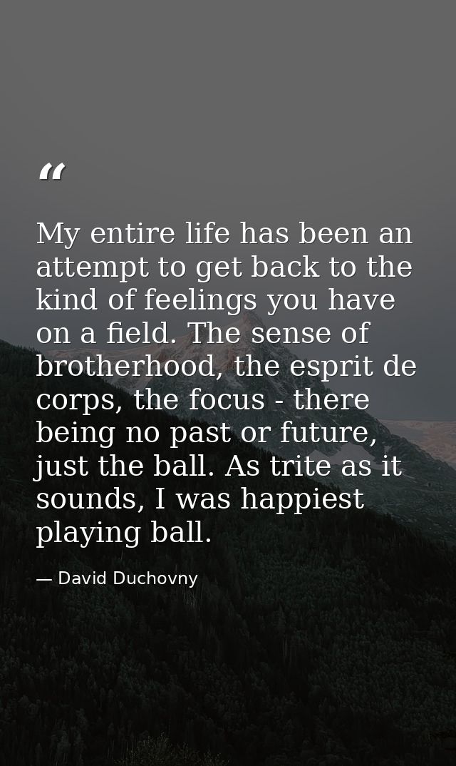 My entire life has been an attempt to get back to the kind of feelings you have on a field. The sense of brotherhood, th — David Duchovny