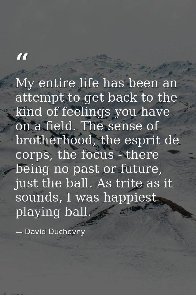 My entire life has been an attempt to get back to the kind of feelings you have on a field. The sense of brotherhood, th — David Duchovny