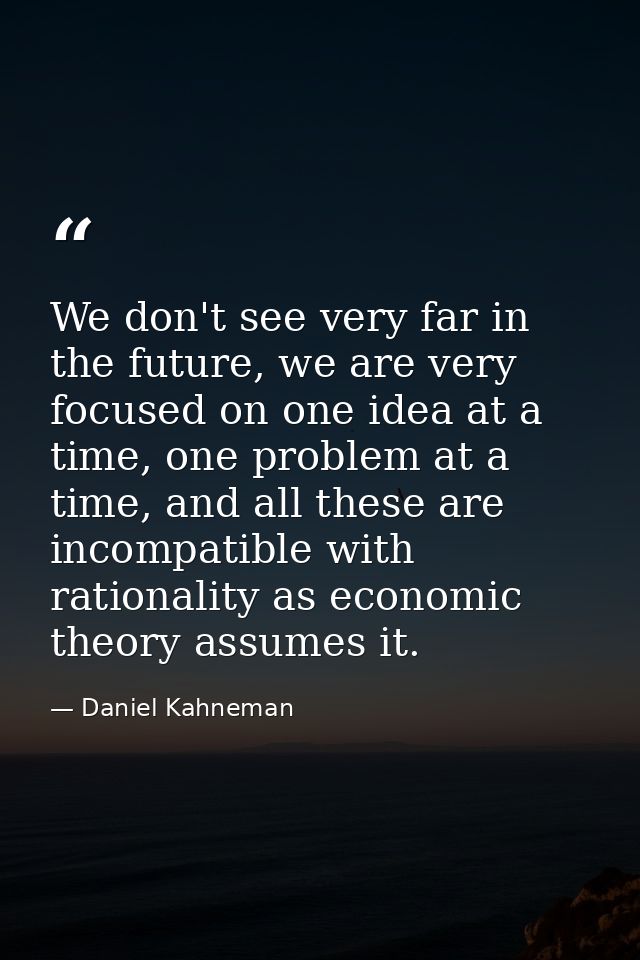 We don't see very far in the future, we are very focused on one idea at a time, one problem at a time, and all these are — Daniel Kahneman
