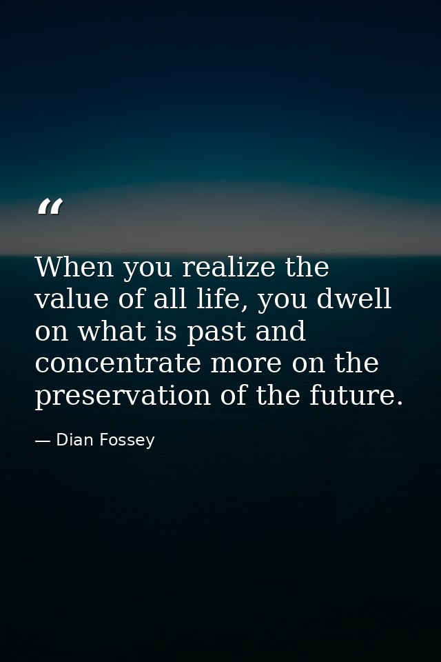 When you realize the value of all life, you dwell on what is past and concentrate more on the preservation of the future — Dian Fossey