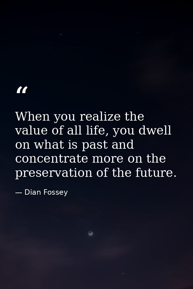 When you realize the value of all life, you dwell on what is past and concentrate more on the preservation of the future — Dian Fossey