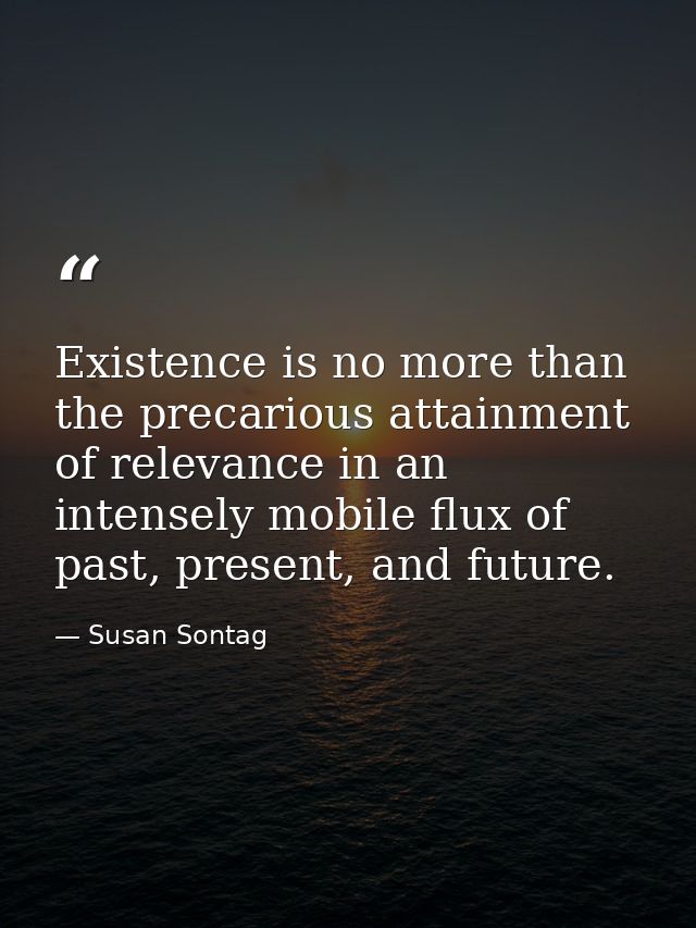 Existence is no more than the precarious attainment of relevance in an intensely mobile flux of past, present, and futur — Susan Sontag