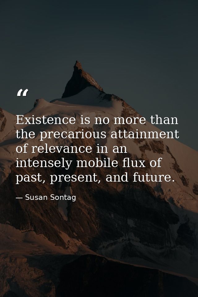 Existence is no more than the precarious attainment of relevance in an intensely mobile flux of past, present, and futur — Susan Sontag