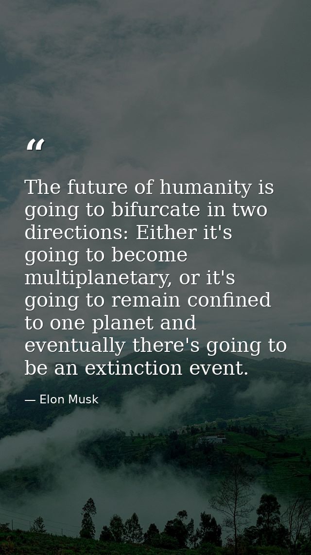 The future of humanity is going to bifurcate in two directions: Either it's going to become multiplanetary, or it's goin — Elon Musk