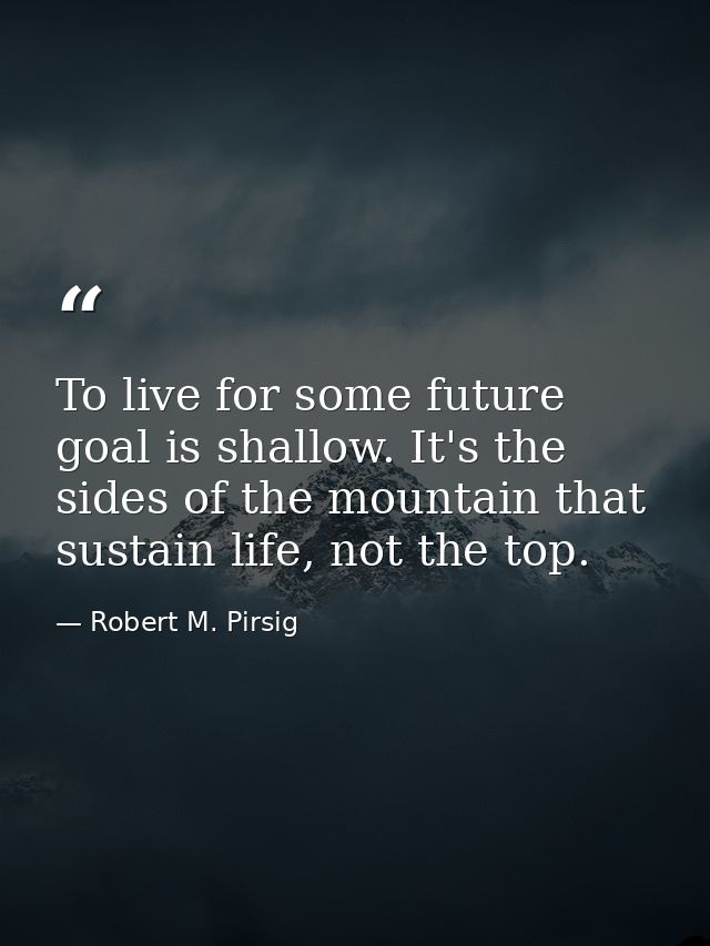 To live for some future goal is shallow. It's the sides of the mountain that sustain life, not the top. — Robert M. Pirsig