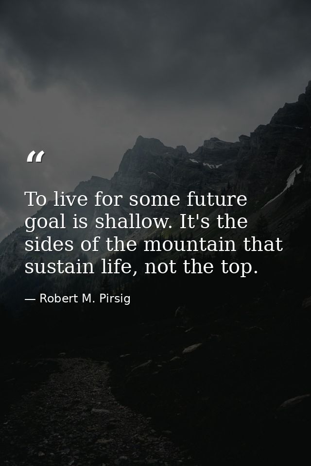 To live for some future goal is shallow. It's the sides of the mountain that sustain life, not the top. — Robert M. Pirsig
