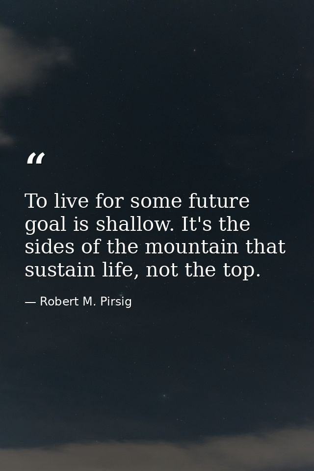To live for some future goal is shallow. It's the sides of the mountain that sustain life, not the top. — Robert M. Pirsig