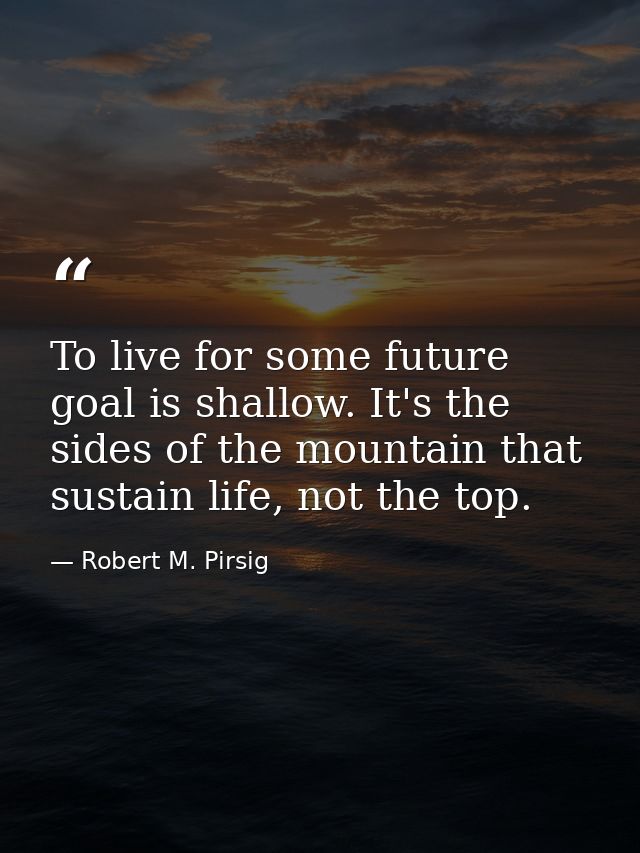 To live for some future goal is shallow. It's the sides of the mountain that sustain life, not the top. — Robert M. Pirsig