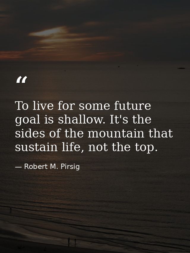 To live for some future goal is shallow. It's the sides of the mountain that sustain life, not the top. — Robert M. Pirsig
