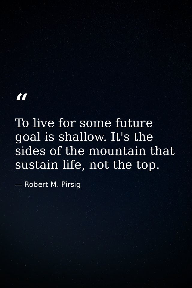 To live for some future goal is shallow. It's the sides of the mountain that sustain life, not the top. — Robert M. Pirsig