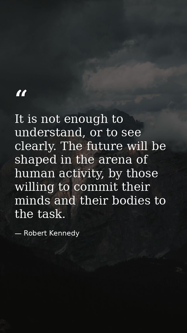 It is not enough to understand, or to see clearly. The future will be shaped in the arena of human activity, by those wi — Robert Kennedy